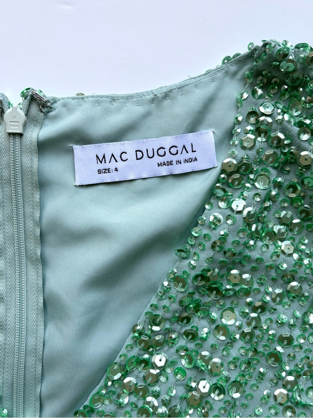 Mac Duggal Sequined Wrap Over Cocktail Dress in Sage Green size 4, 10 #10766 - Picture 8 of 12